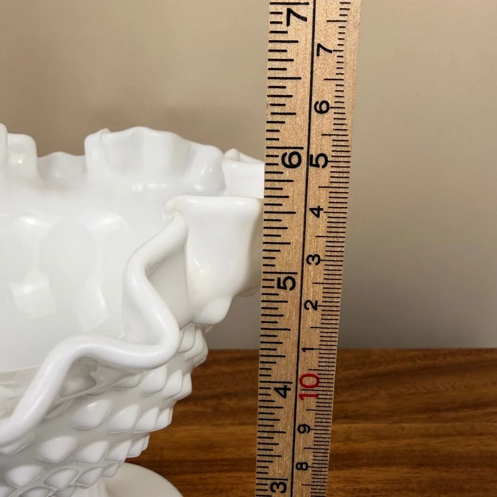 Fenton Milk Glass Hobnail Compote Bowl Ruffled Edge Pedestal Candy Dish  6in